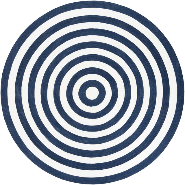 Washable Navy Blue and White 7' 10 x 7' 10 Eco Verse Indoor Outdoor Washable Round Area Rug Easy to Clean Stain Resistant & Durable Weather Resistant for Patio, Deck, Terrace, Balcony, Porch 100% PET Polyester (Recycled Plastic Bottles) for Sale at Rug Engine
