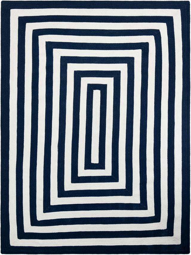 Washable Navy Blue and White 9' x 12' Eco Verse Indoor Outdoor Washable Rectangle Area Rug Easy to Clean Stain Resistant & Durable Weather Resistant for Patio, Deck, Terrace, Balcony, Porch 100% PET Polyester (Recycled Plastic Bottles) for Sale at Rug Engine