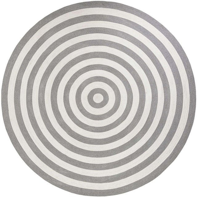 Washable Gray and White 10' x 10' Eco Verse Indoor Outdoor Washable Round Area Rug Easy to Clean Stain Resistant & Durable Weather Resistant for Patio, Deck, Terrace, Balcony, Porch 100% PET Polyester (Recycled Plastic Bottles) for Sale at Rug Engine