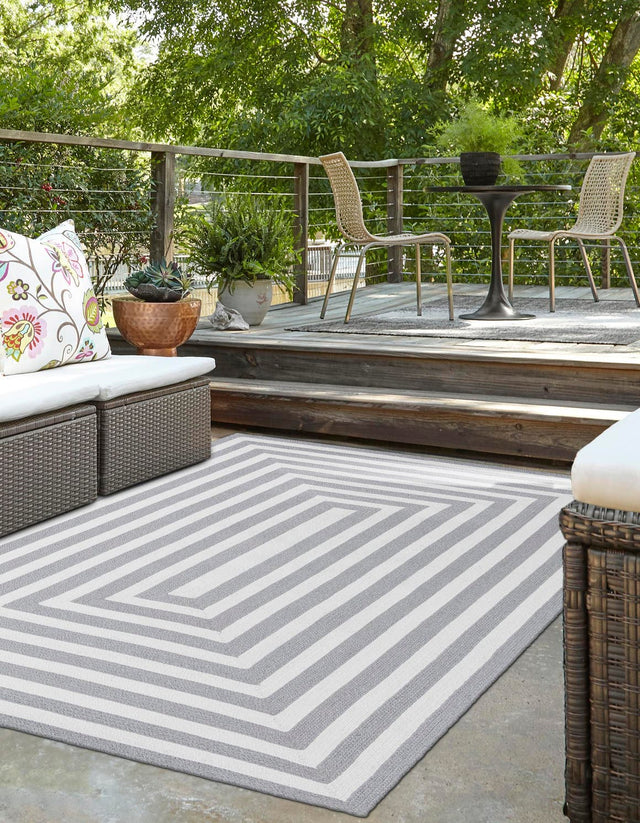 Washable Gray and White 5' 3 x 8' Eco Verse Indoor Outdoor Washable Rectangle Area Rug Easy to Clean Stain Resistant & Durable Weather Resistant for Patio, Deck, Terrace, Balcony, Porch 100% PET Polyester (Recycled Plastic Bottles) for Sale at Rug Engine