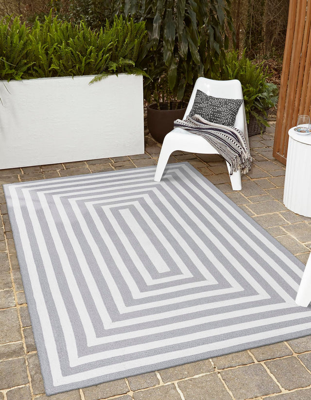 Washable Gray and White 5' 3 x 8' Eco Verse Indoor Outdoor Washable Rectangle Area Rug Easy to Clean Stain Resistant & Durable Weather Resistant for Patio, Deck, Terrace, Balcony, Porch 100% PET Polyester (Recycled Plastic Bottles) for Sale at Rug Engine