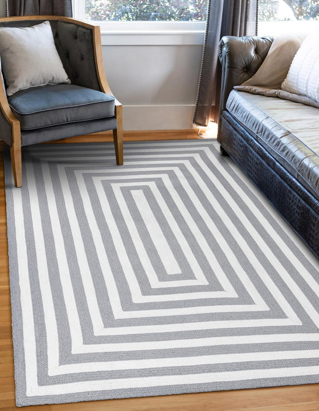 Washable Gray and White 5' 3 x 8' Eco Verse Indoor Outdoor Washable Rectangle Area Rug Easy to Clean Stain Resistant & Durable Weather Resistant for Patio, Deck, Terrace, Balcony, Porch 100% PET Polyester (Recycled Plastic Bottles) for Sale at Rug Engine