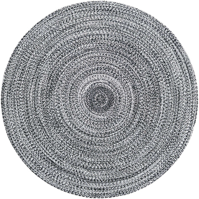 Washable Black and White 5' 3 x 5' 3 Eco Verse Indoor Outdoor Washable Round Area Rug Easy to Clean Stain Resistant & Durable Weather Resistant for Patio, Deck, Terrace, Balcony, Porch 100% PET Polyester (Recycled Plastic Bottles) for Sale at Rug Engine