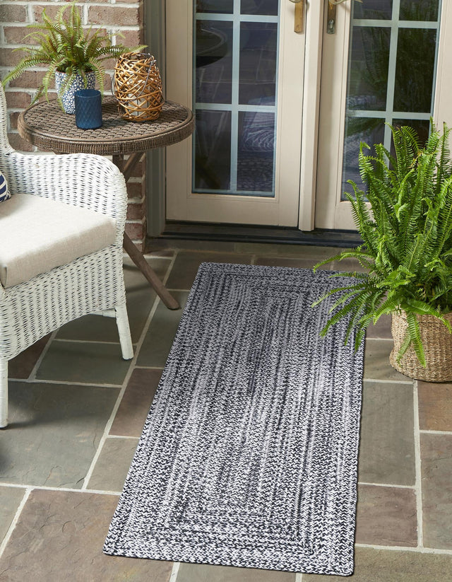 Washable Black and White 2' x 8' Eco Verse Indoor Outdoor Washable Runner Area Rug Easy to Clean Stain Resistant & Durable Weather Resistant for Patio, Deck, Terrace, Balcony, Porch 100% PET Polyester (Recycled Plastic Bottles) for Sale at Rug Engine
