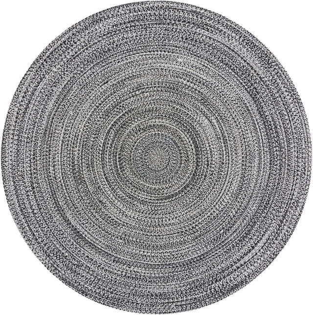 Washable Black and White 7' 10 x 7' 10 Eco Verse Indoor Outdoor Washable Round Area Rug Easy to Clean Stain Resistant & Durable Weather Resistant for Patio, Deck, Terrace, Balcony, Porch 100% PET Polyester (Recycled Plastic Bottles) for Sale at Rug Engine