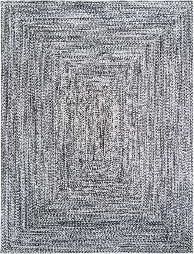 Washable Black and White 9' x 12' Eco Verse Indoor Outdoor Washable Rectangle Area Rug Easy to Clean Stain Resistant & Durable Weather Resistant for Patio, Deck, Terrace, Balcony, Porch 100% PET Polyester (Recycled Plastic Bottles) for Sale at Rug Engine