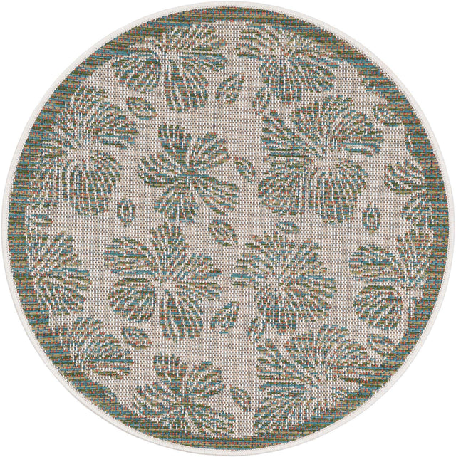 Ivory and Beige 3' 3 x 3' 3 Baja Outdoor Round Area Rug Weather Resistant for Patio, Deck, Terrace, Balcony, Porch 100% Polypropylene Modern Outside Decor for Sale at Rug Engine