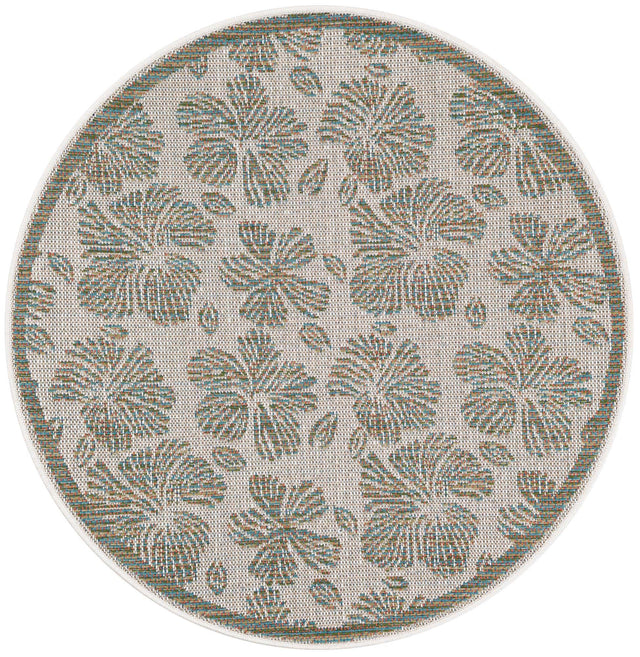 Ivory and Beige 4' 1 x 4' 1 Baja Outdoor Round Area Rug Weather Resistant for Patio, Deck, Terrace, Balcony, Porch 100% Polypropylene Modern Outside Decor for Sale at Rug Engine