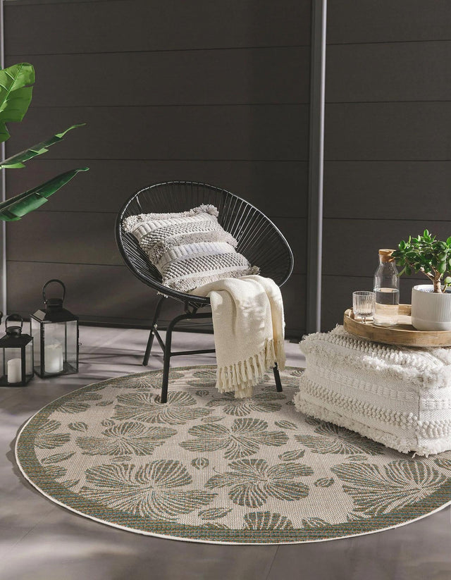 Ivory and Beige 10' x 10' Baja Outdoor Round Area Rug Weather Resistant for Patio, Deck, Terrace, Balcony, Porch 100% Polypropylene Modern Outside Decor for Sale at Rug Engine