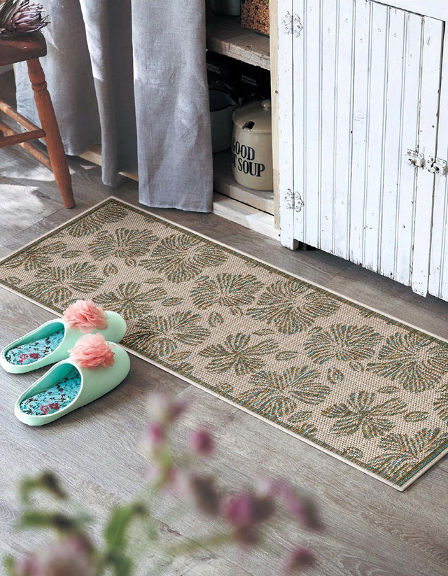 Ivory and Beige 2' x 8' Baja Outdoor Runner Area Rug Weather Resistant for Patio, Deck, Terrace, Balcony, Porch 100% Polypropylene Modern Outside Decor for Sale at Rug Engine