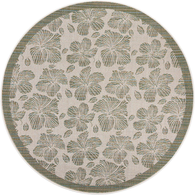 Ivory and Beige 7' 10 x 7' 10 Baja Outdoor Round Area Rug Weather Resistant for Patio, Deck, Terrace, Balcony, Porch 100% Polypropylene Modern Outside Decor for Sale at Rug Engine