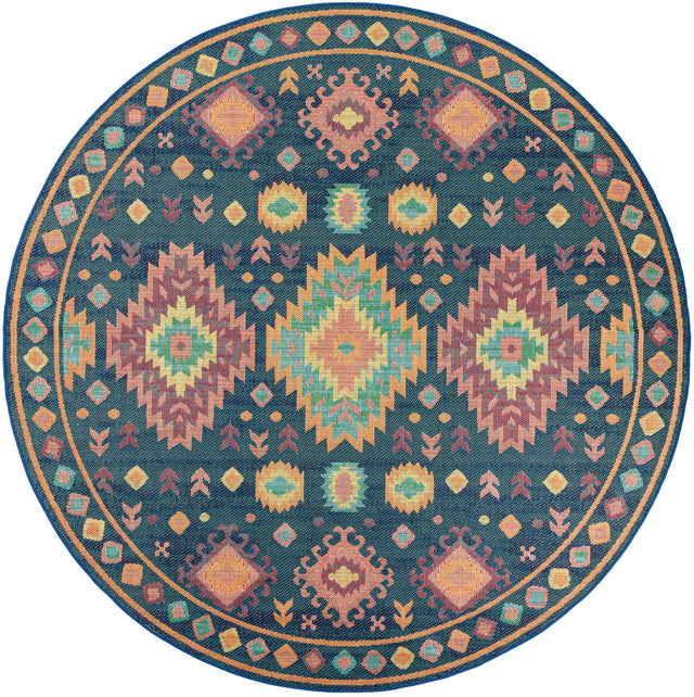 Navy Blue 10' x 10' Baja Outdoor Round Area Rug Weather Resistant for Patio, Deck, Terrace, Balcony, Porch 100% Polypropylene Modern Outside Decor for Sale at Rug Engine