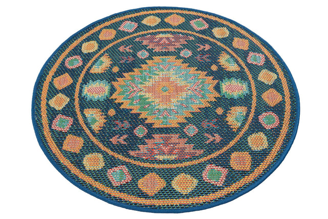 Navy Blue 3' 3 x 3' 3 Baja Outdoor Round Area Rug Weather Resistant for Patio, Deck, Terrace, Balcony, Porch 100% Polypropylene Modern Outside Decor for Sale at Rug Engine