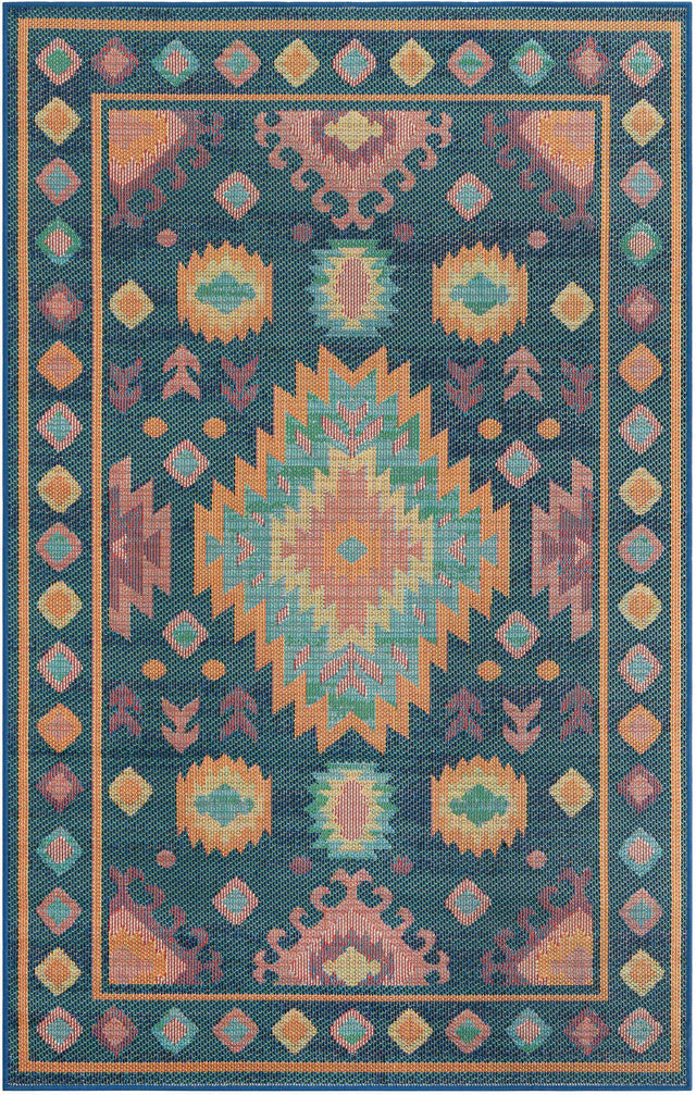 Navy Blue 5' 3 x 8' Baja Outdoor Rectangle Area Rug Weather Resistant for Patio, Deck, Terrace, Balcony, Porch 100% Polypropylene Modern Outside Decor for Sale at Rug Engine