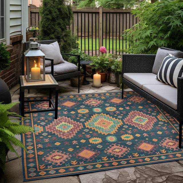 Navy Blue 10' x 10' Baja Outdoor Square Area Rug Weather Resistant for Patio, Deck, Terrace, Balcony, Porch 100% Polypropylene Modern Outside Decor for Sale at Rug Engine