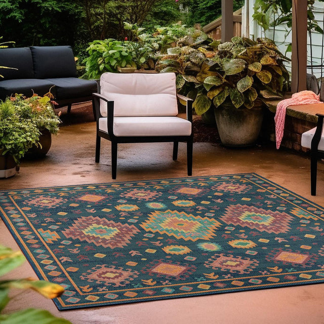 Navy Blue 10' x 10' Baja Outdoor Square Area Rug Weather Resistant for Patio, Deck, Terrace, Balcony, Porch 100% Polypropylene Modern Outside Decor for Sale at Rug Engine