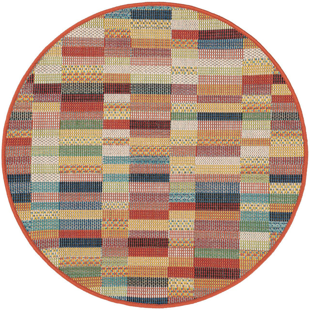 Multicolor 3' 3 x 3' 3 Baja Outdoor Round Area Rug Weather Resistant for Patio, Deck, Terrace, Balcony, Porch 100% Polypropylene Modern Outside Decor for Sale at Rug Engine