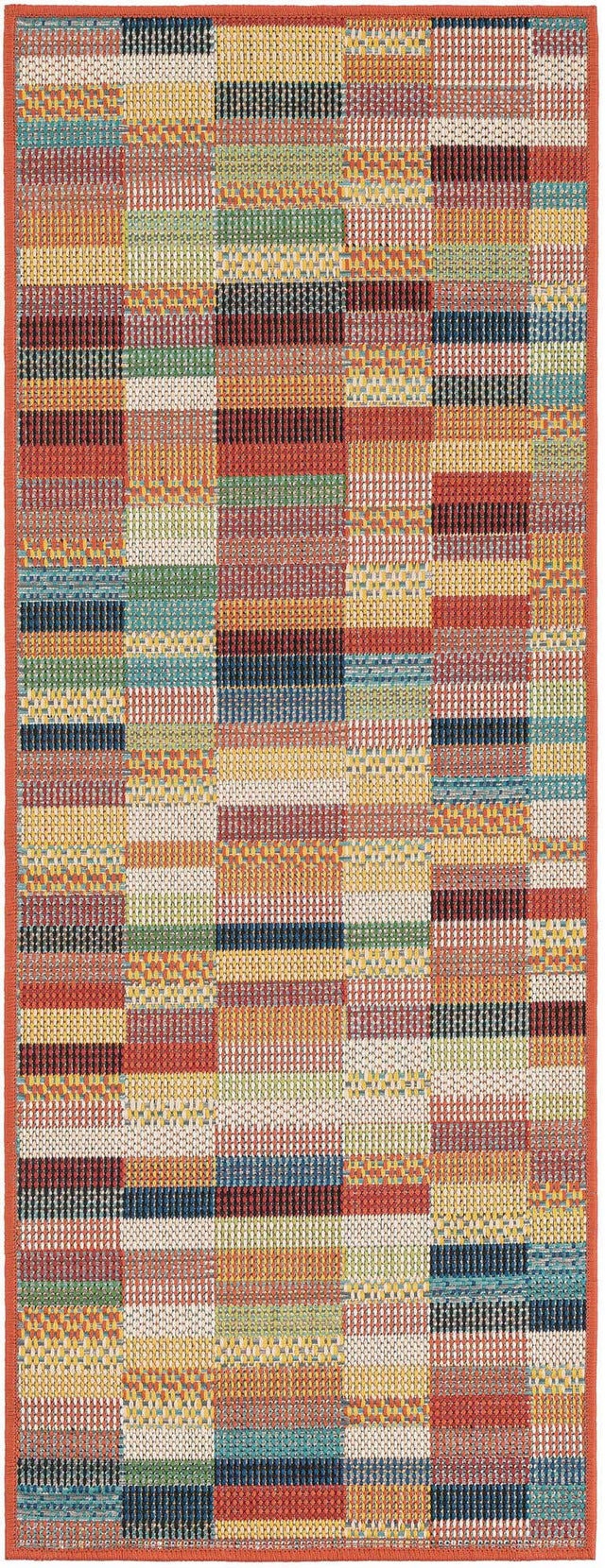 Multicolor 2' x 5' 1 Baja Outdoor Runner Area Rug Weather Resistant for Patio, Deck, Terrace, Balcony, Porch 100% Polypropylene Modern Outside Decor for Sale at Rug Engine