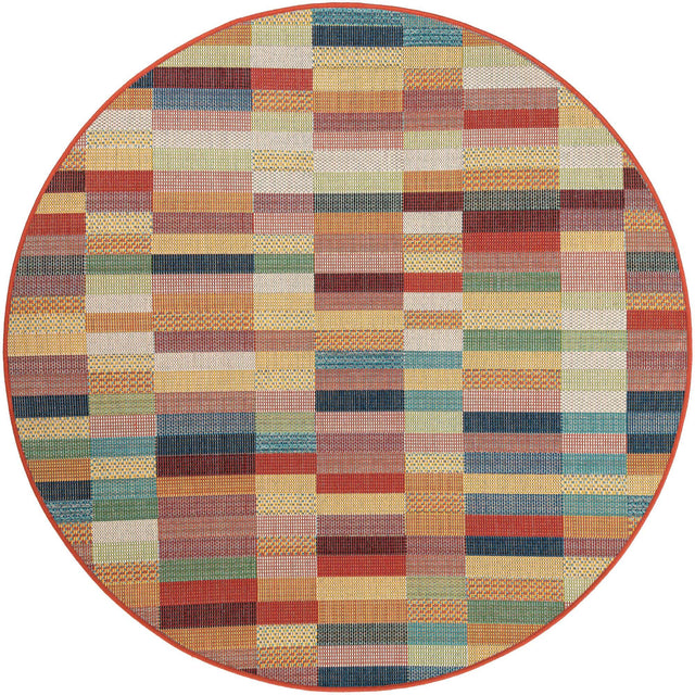 Multicolor 6' 1 x 6' 1 Baja Outdoor Round Area Rug Weather Resistant for Patio, Deck, Terrace, Balcony, Porch 100% Polypropylene Modern Outside Decor for Sale at Rug Engine