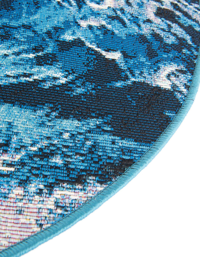 Blue 4' 1 x 4' 1 Outdoor Modern Round Area Rug Weather Resistant for Patio, Deck, Terrace, Balcony, Porch 100% Polypropylene Modern Outside Carpet for Sale at Rug Engine