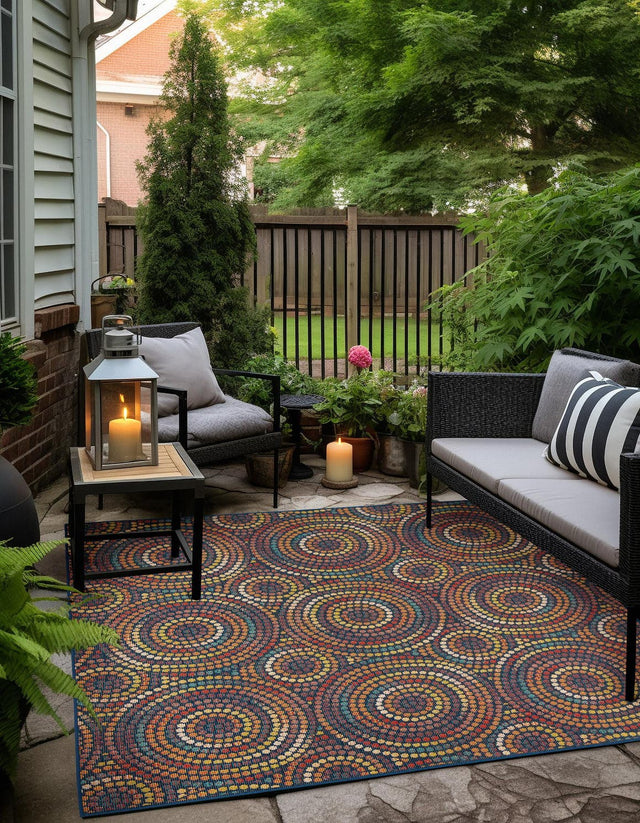 Multicolor 10' x 10' Baja Outdoor Square Area Rug Weather Resistant for Patio, Deck, Terrace, Balcony, Porch 100% Polypropylene Modern Outside Decor for Sale at Rug Engine