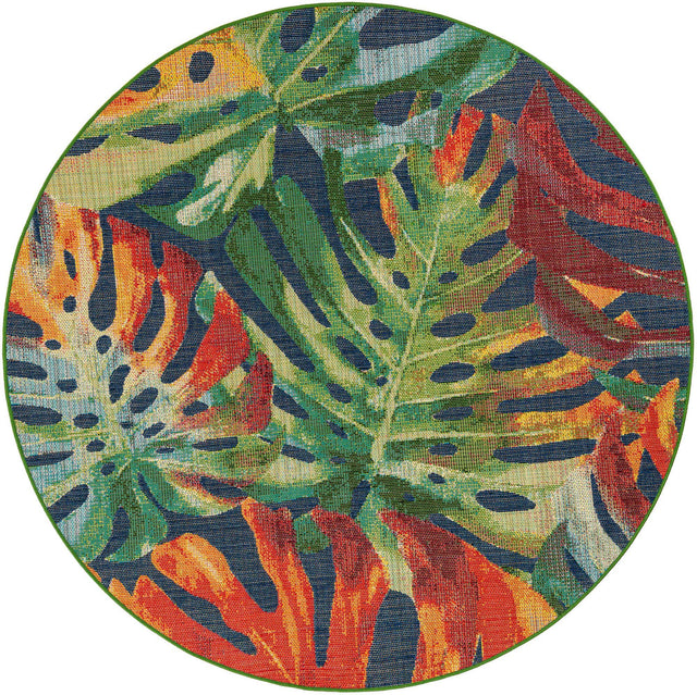 Multicolor 7' 10 x 7' 10 Baja Outdoor Round Area Rug Weather Resistant for Patio, Deck, Terrace, Balcony, Porch 100% Polypropylene Modern Outside Decor for Sale at Rug Engine