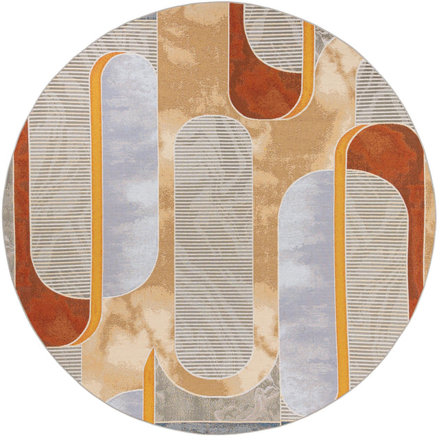 Multicolor 10' x 10' Outdoor Modern Round Area Rug Weather Resistant for Patio, Deck, Terrace, Balcony, Porch 100% Polypropylene Modern Outside Carpet for Sale at Rug Engine