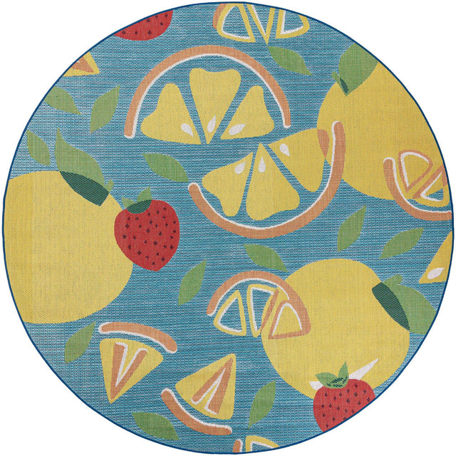 Blue 10' x 10' Baja Outdoor Round Area Rug Weather Resistant for Patio, Deck, Terrace, Balcony, Porch 100% Polypropylene Modern Outside Decor for Sale at Rug Engine