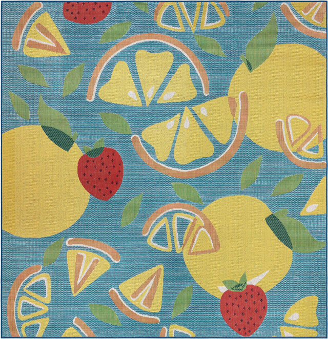 Blue 10' x 10' Baja Outdoor Square Area Rug Weather Resistant for Patio, Deck, Terrace, Balcony, Porch 100% Polypropylene Modern Outside Decor for Sale at Rug Engine