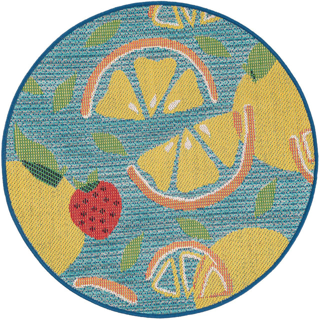 Blue 3' 3 x 3' 3 Baja Outdoor Round Area Rug Weather Resistant for Patio, Deck, Terrace, Balcony, Porch 100% Polypropylene Modern Outside Decor for Sale at Rug Engine