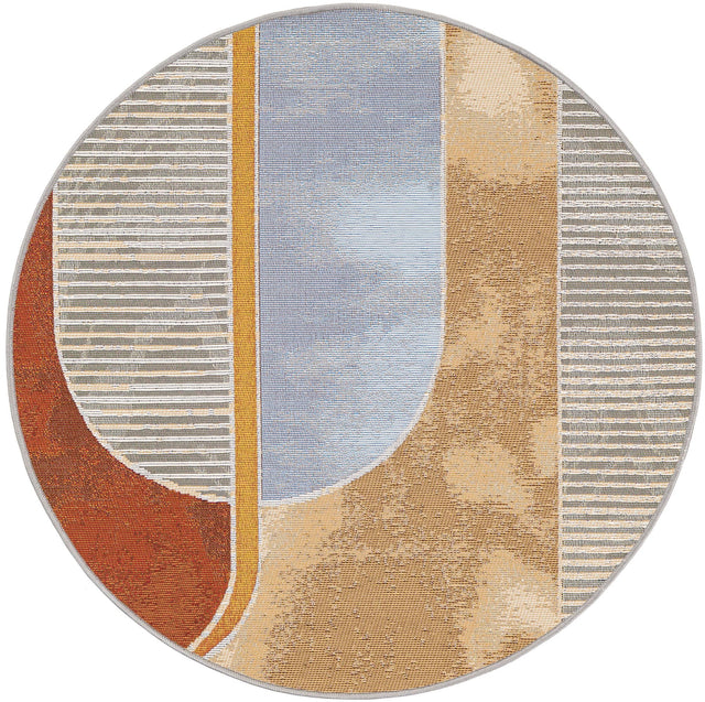 Multicolor 3' 3 x 3' 3 Outdoor Modern Round Area Rug Weather Resistant for Patio, Deck, Terrace, Balcony, Porch 100% Polypropylene Modern Outside Carpet for Sale at Rug Engine