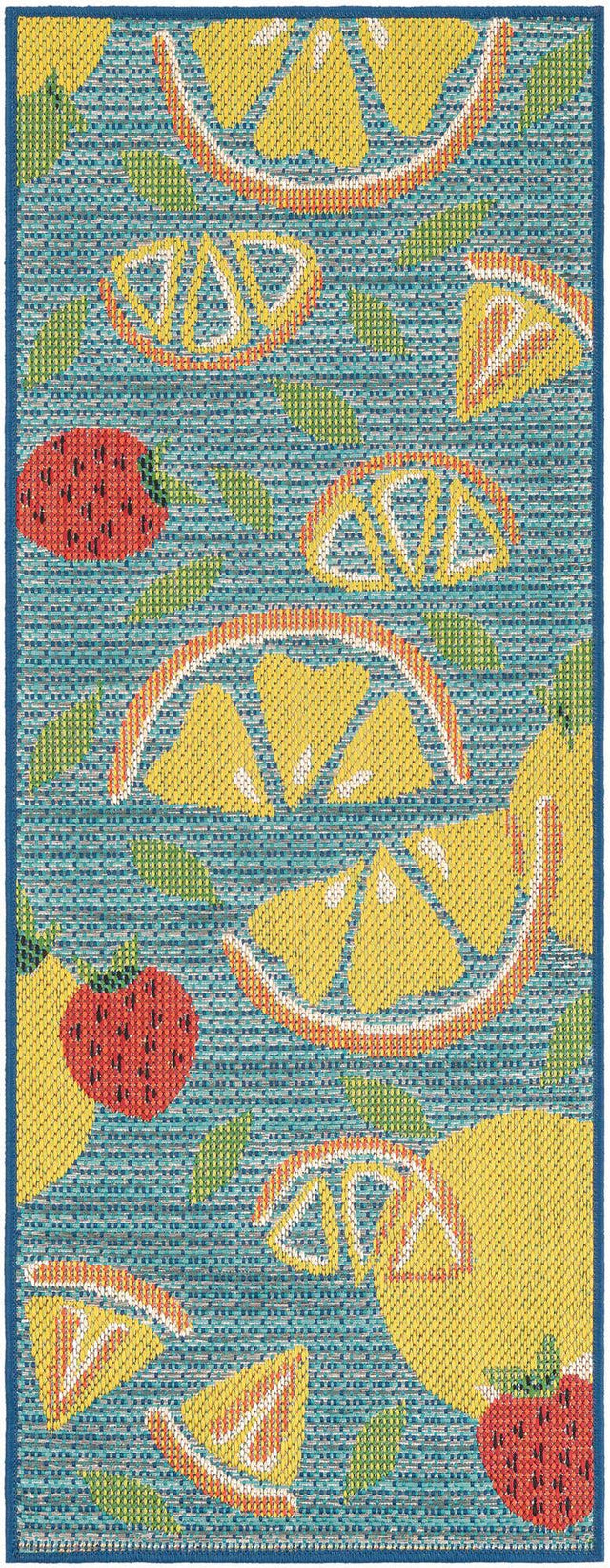 Blue 2' x 5' 1 Baja Outdoor Runner Area Rug Weather Resistant for Patio, Deck, Terrace, Balcony, Porch 100% Polypropylene Modern Outside Decor for Sale at Rug Engine