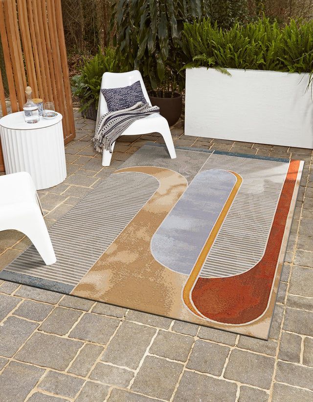 Multicolor 7' 10 x 10' Outdoor Modern Rectangle Area Rug Weather Resistant for Patio, Deck, Terrace, Balcony, Porch 100% Polypropylene Modern Outside Carpet for Sale at Rug Engine
