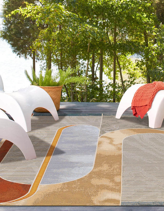 Multicolor 5' 3 x 8' Outdoor Modern Rectangle Area Rug Weather Resistant for Patio, Deck, Terrace, Balcony, Porch 100% Polypropylene Modern Outside Carpet for Sale at Rug Engine