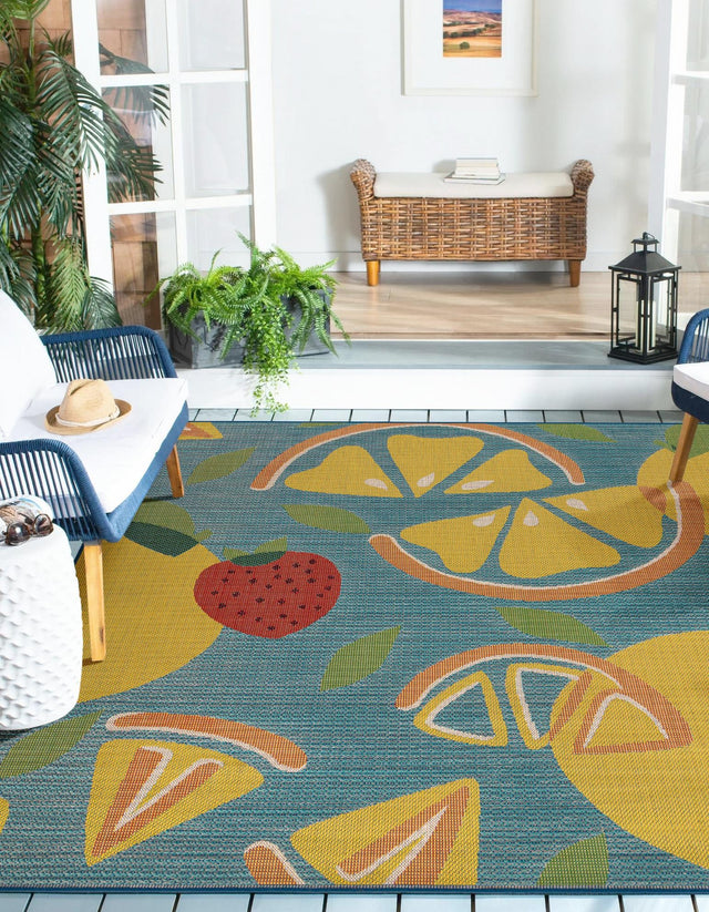 Blue 10' x 10' Baja Outdoor Square Area Rug Weather Resistant for Patio, Deck, Terrace, Balcony, Porch 100% Polypropylene Modern Outside Decor for Sale at Rug Engine