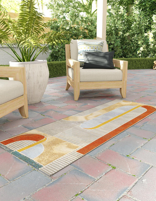 Multicolor 2' x 6' 1 Outdoor Modern Runner Area Rug Weather Resistant for Patio, Deck, Terrace, Balcony, Porch 100% Polypropylene Modern Outside Carpet for Sale at Rug Engine