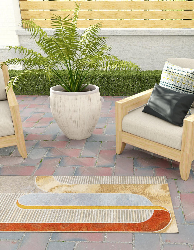 Multicolor 2' 7 x 12' Outdoor Modern Runner Area Rug Weather Resistant for Patio, Deck, Terrace, Balcony, Porch 100% Polypropylene Modern Outside Carpet for Sale at Rug Engine