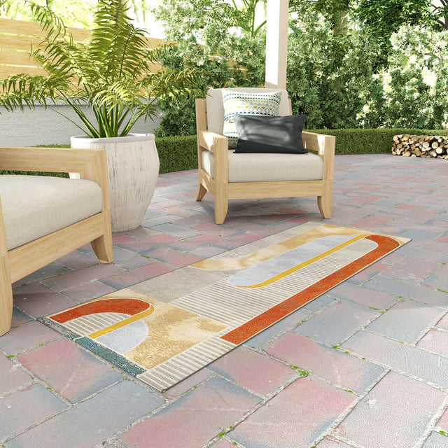 Multicolor 2' x 5' 1 Outdoor Modern Runner Area Rug Weather Resistant for Patio, Deck, Terrace, Balcony, Porch 100% Polypropylene Modern Outside Carpet for Sale at Rug Engine