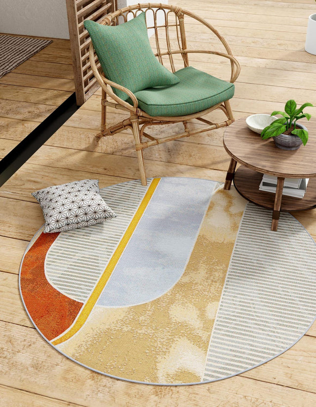 Multicolor 3' 3 x 3' 3 Outdoor Modern Round Area Rug Weather Resistant for Patio, Deck, Terrace, Balcony, Porch 100% Polypropylene Modern Outside Carpet for Sale at Rug Engine