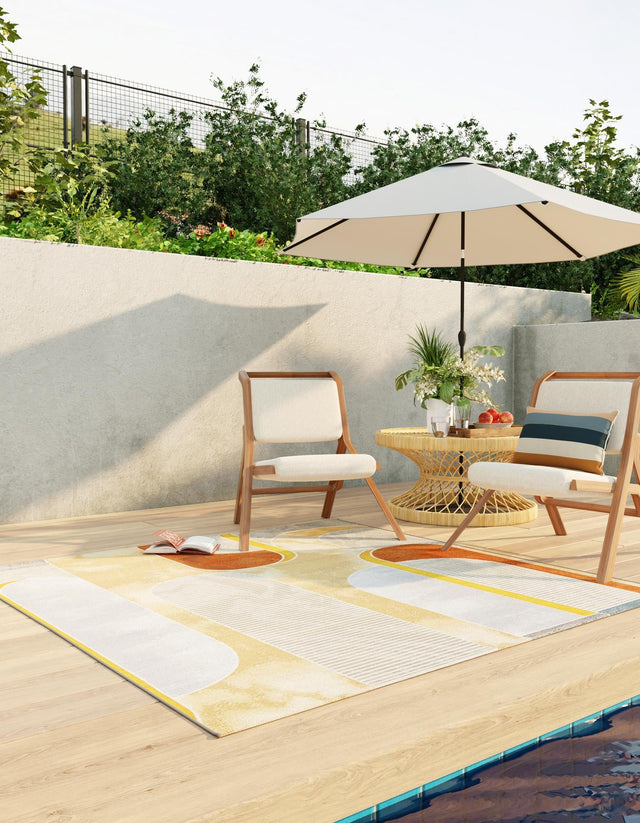 Multicolor 10' x 10' Outdoor Modern Square Area Rug Weather Resistant for Patio, Deck, Terrace, Balcony, Porch 100% Polypropylene Modern Outside Carpet for Sale at Rug Engine