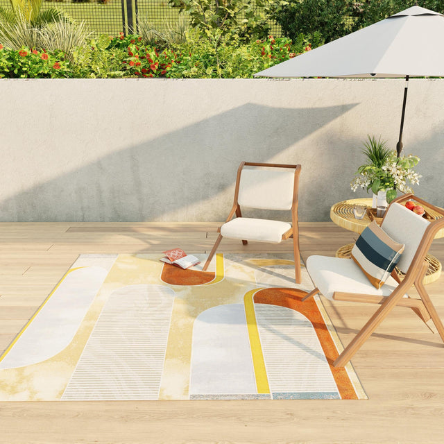 Multicolor 7' 10 x 7' 10 Outdoor Modern Square Area Rug Weather Resistant for Patio, Deck, Terrace, Balcony, Porch 100% Polypropylene Modern Outside Carpet for Sale at Rug Engine