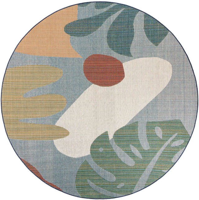 Blue 10' x 10' Baja Outdoor Round Area Rug Weather Resistant for Patio, Deck, Terrace, Balcony, Porch 100% Polypropylene Modern Outside Decor for Sale at Rug Engine