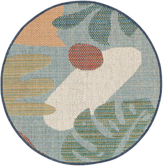 Blue 3' 3 x 3' 3 Baja Outdoor Round Area Rug Weather Resistant for Patio, Deck, Terrace, Balcony, Porch 100% Polypropylene Modern Outside Decor for Sale at Rug Engine