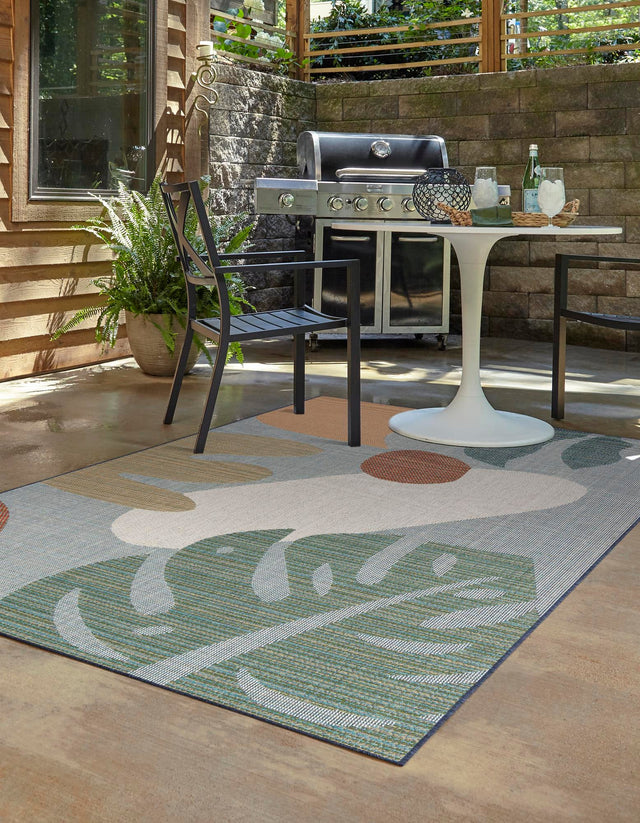 Blue 6' 1 x 9' Baja Outdoor Rectangle Area Rug Weather Resistant for Patio, Deck, Terrace, Balcony, Porch 100% Polypropylene Modern Outside Decor for Sale at Rug Engine