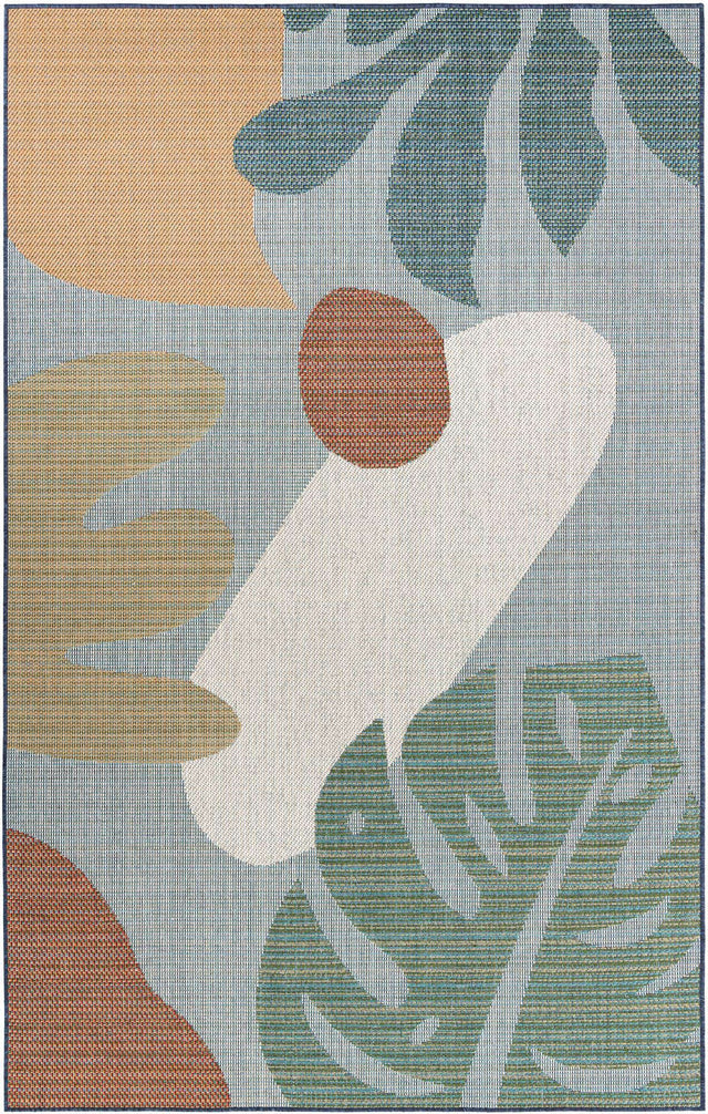 Blue 5' 3 x 8' Baja Outdoor Rectangle Area Rug Weather Resistant for Patio, Deck, Terrace, Balcony, Porch 100% Polypropylene Modern Outside Decor for Sale at Rug Engine