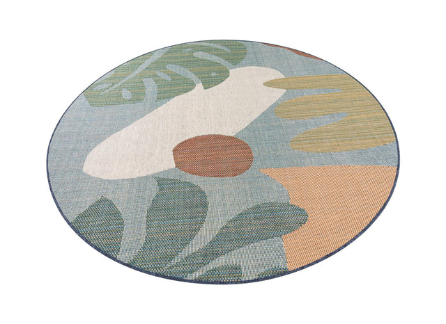 Blue 7' 10 x 7' 10 Baja Outdoor Round Area Rug Weather Resistant for Patio, Deck, Terrace, Balcony, Porch 100% Polypropylene Modern Outside Decor for Sale at Rug Engine