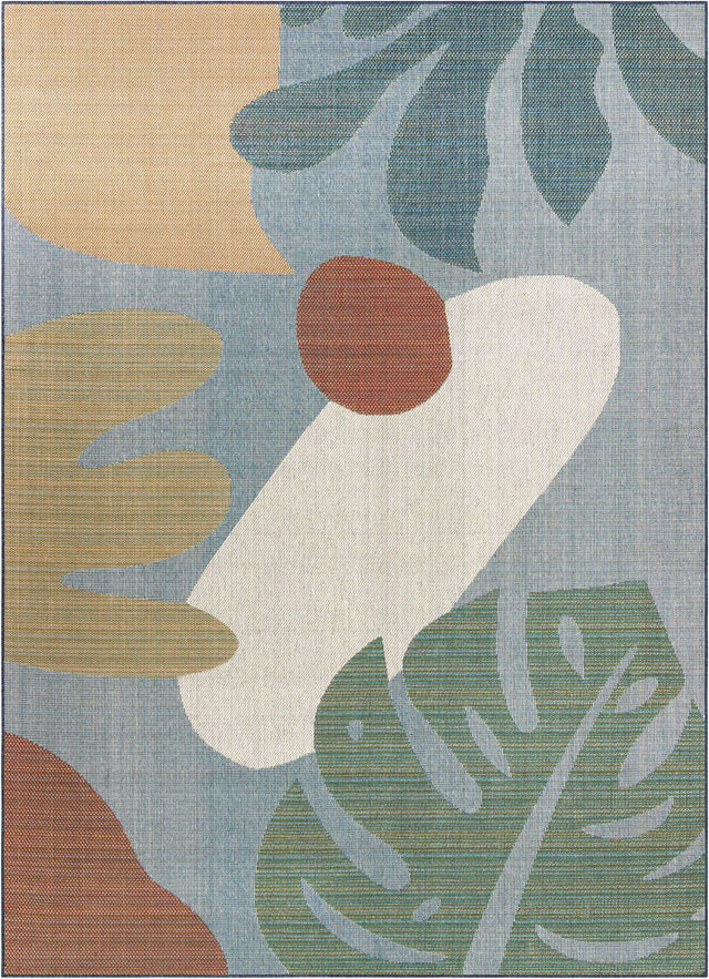 Blue 9' x 12' Baja Outdoor Rectangle Area Rug Weather Resistant for Patio, Deck, Terrace, Balcony, Porch 100% Polypropylene Modern Outside Decor for Sale at Rug Engine