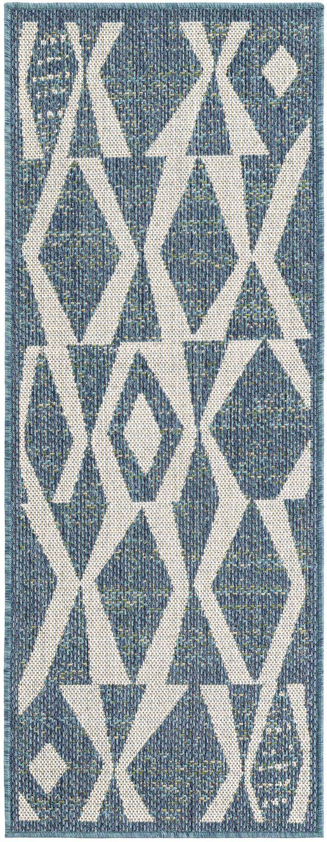 Blue 2' x 5' 1 Baja Outdoor Runner Area Rug Weather Resistant for Patio, Deck, Terrace, Balcony, Porch 100% Polypropylene Modern Outside Decor for Sale at Rug Engine