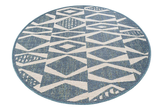 Blue 6' 1 x 6' 1 Baja Outdoor Round Area Rug Weather Resistant for Patio, Deck, Terrace, Balcony, Porch 100% Polypropylene Modern Outside Decor for Sale at Rug Engine