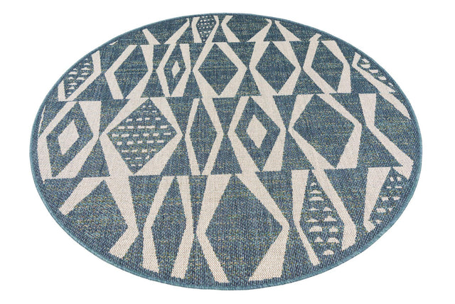 Blue 6' 1 x 6' 1 Baja Outdoor Round Area Rug Weather Resistant for Patio, Deck, Terrace, Balcony, Porch 100% Polypropylene Modern Outside Decor for Sale at Rug Engine